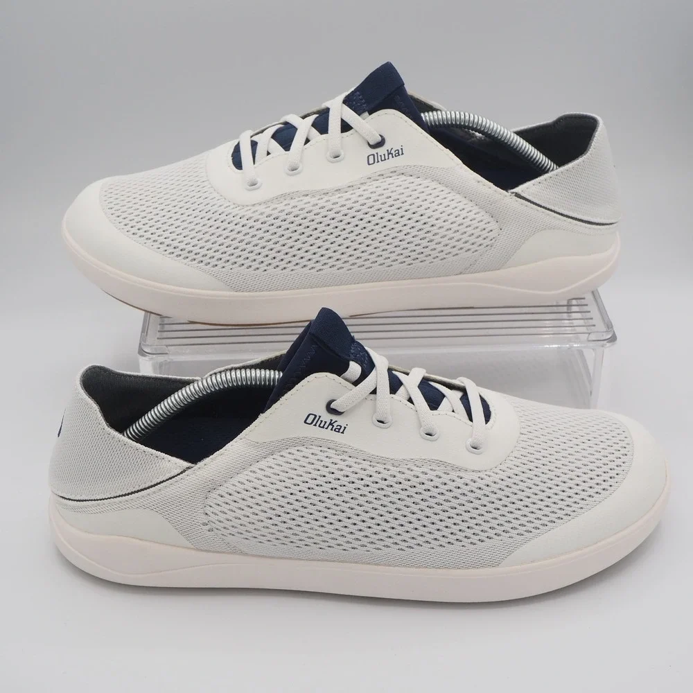 OluKai Moku Pae Bright White/Pacifica Breathable Boat Shoes Men's 11 Slip On